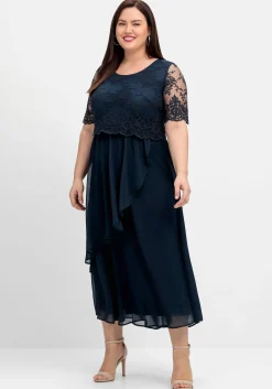 Abendkleid mit besticktem Mesh-Oberteil