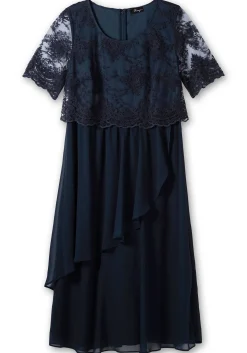 Abendkleid mit besticktem Mesh-Oberteil