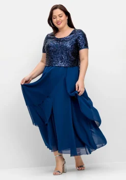 Abendkleid mit Paillettenoberteil und Lagen-Rock