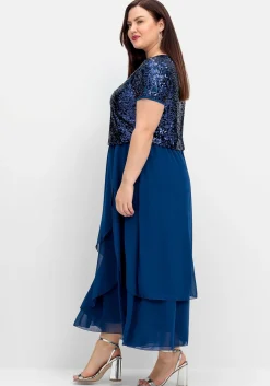 Abendkleid mit Paillettenoberteil und Lagen-Rock