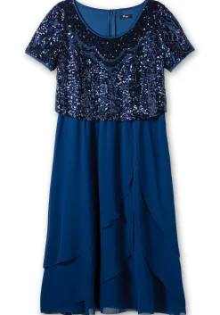 Abendkleid mit Paillettenoberteil und Lagen-Rock
