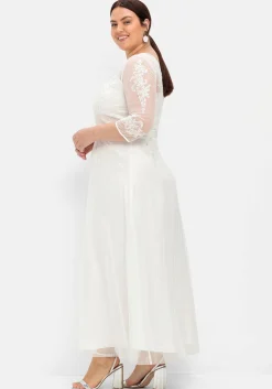 Abendkleid mit Spitzenapplikationen in Corsagenoptik