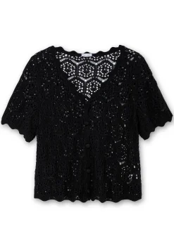 Ajour-Strickjacke mit kurzem Arm