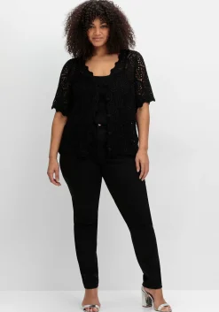 Ajour-Strickjacke mit kurzem Arm