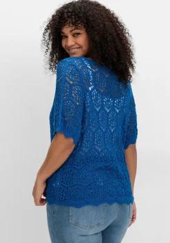 Ajour-Strickjacke mit kurzem Arm