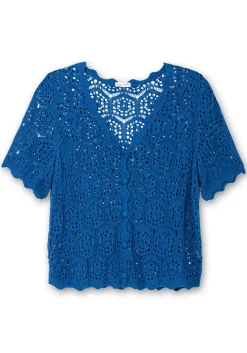 Ajour-Strickjacke mit kurzem Arm