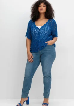 Ajour-Strickjacke mit kurzem Arm