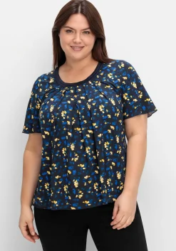 A-Linien-Shirt mit Kellerfalten und Blumendruck