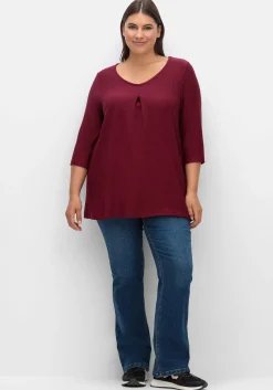 3/4-Arm-Shirt aus Rippjersey, mit Kellerfalte, in A-Linie