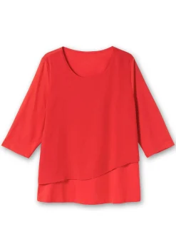 3/4-Arm-Shirt in Layeroptik, im Materialmix
