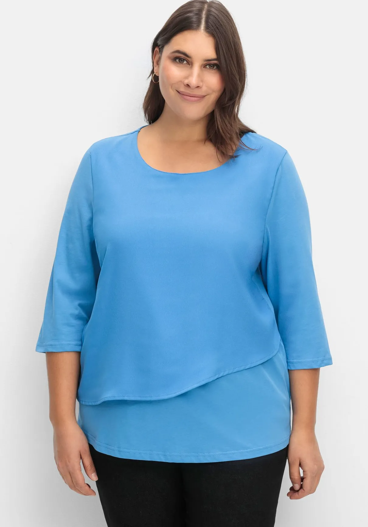 3/4-Arm-Shirt in Layeroptik, im Materialmix