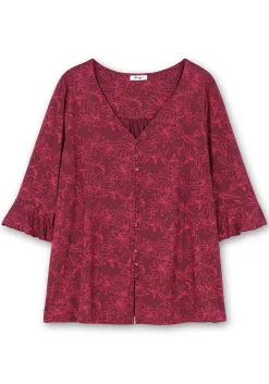 3/4-Arm-Shirt mit Blumenprint und Knopfleiste