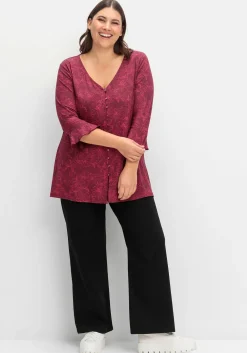 3/4-Arm-Shirt mit Blumenprint und Knopfleiste