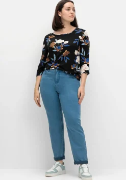 3/4-Arm-Shirt mit Blumenprint, aus Viskosejersey