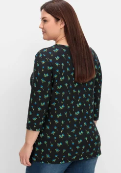 3/4-Arm-Shirt mit Blumenprint und Herzausschnitt