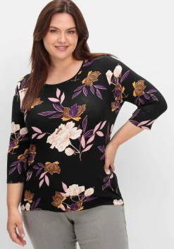 3/4-Arm-Shirt mit Blumenprint, aus Viskosejersey