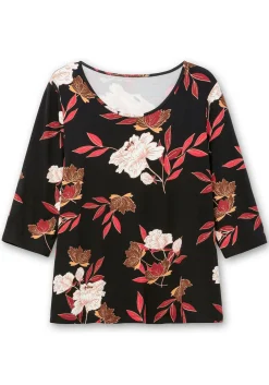 3/4-Arm-Shirt mit Blumenprint, aus Viskosejersey