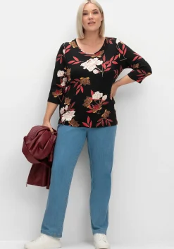 3/4-Arm-Shirt mit Blumenprint, aus Viskosejersey