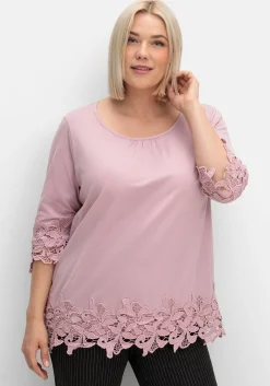 3/4-Arm-Shirt mit breiter, aufgesetzter Spitze