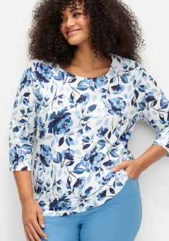 3/4-Arm-Shirt mit floralem Alloverdruck