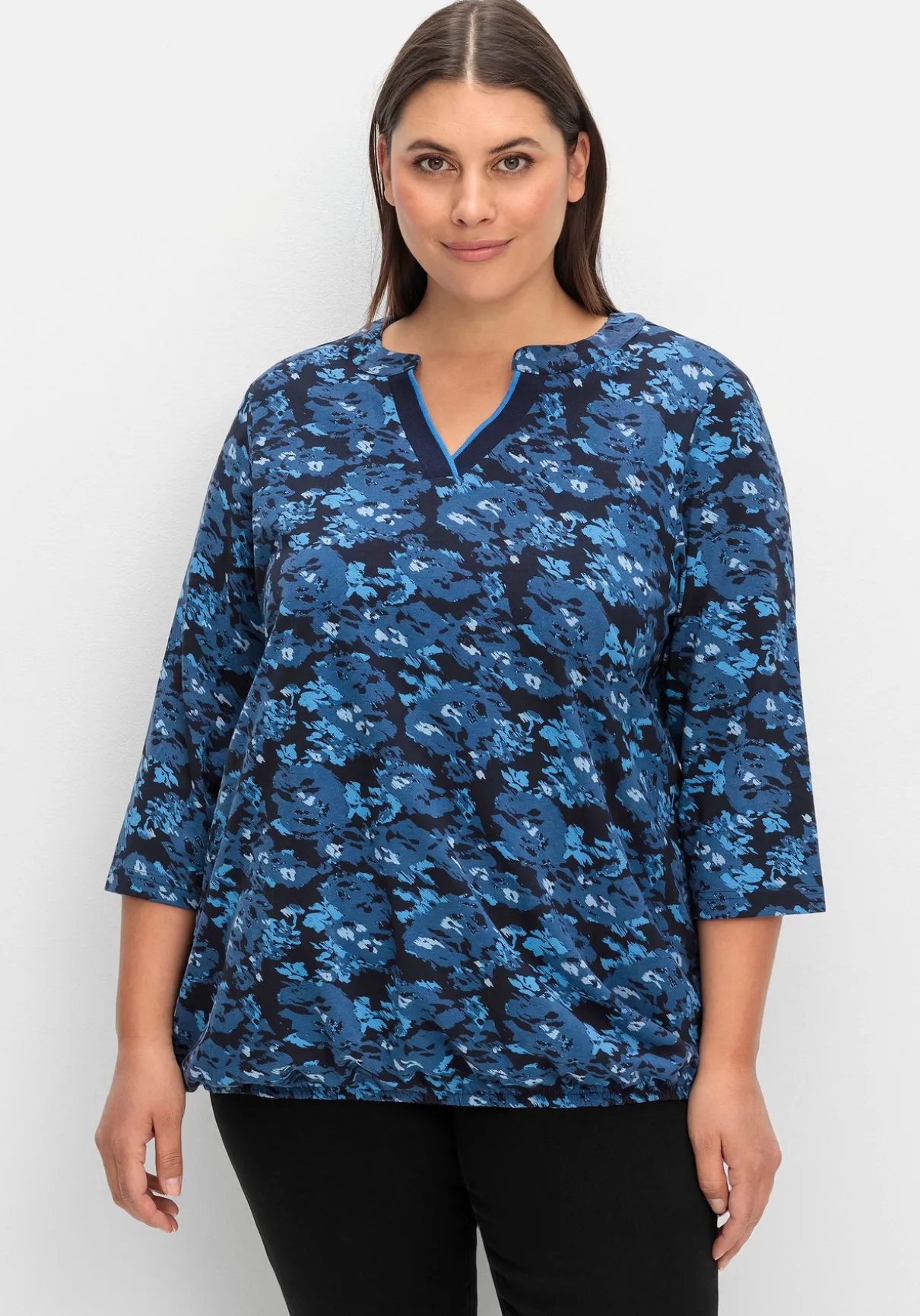 3/4-Arm-Shirt mit floralem Alloverdruck