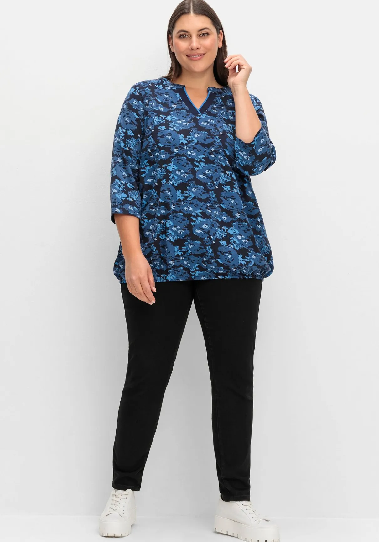 3/4-Arm-Shirt mit floralem Alloverdruck