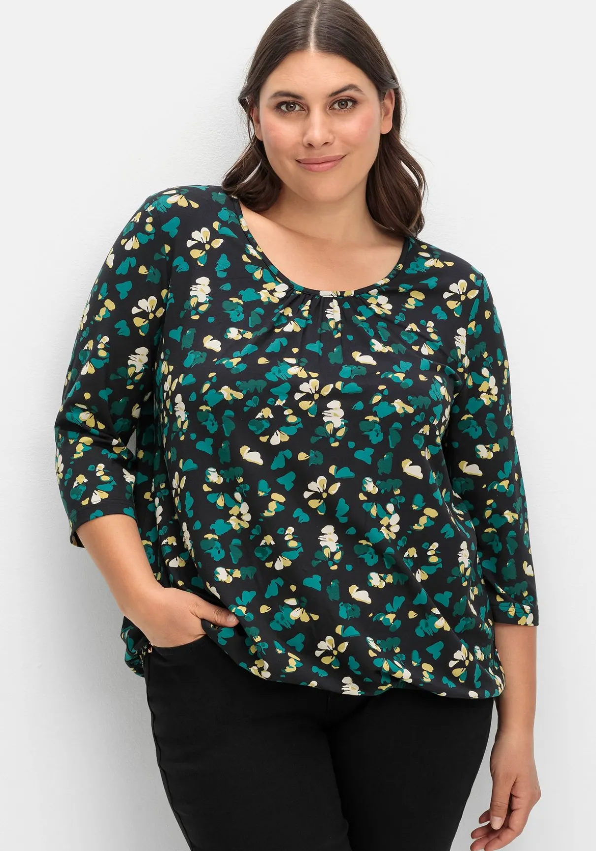 3/4-Arm-Shirt mit floralem Alloverdruck