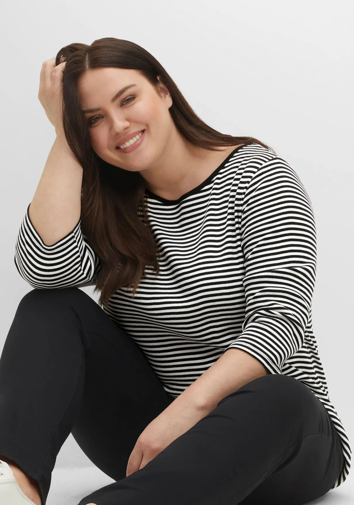 3/4-Arm-Shirt mit garngefärbten Ringeln