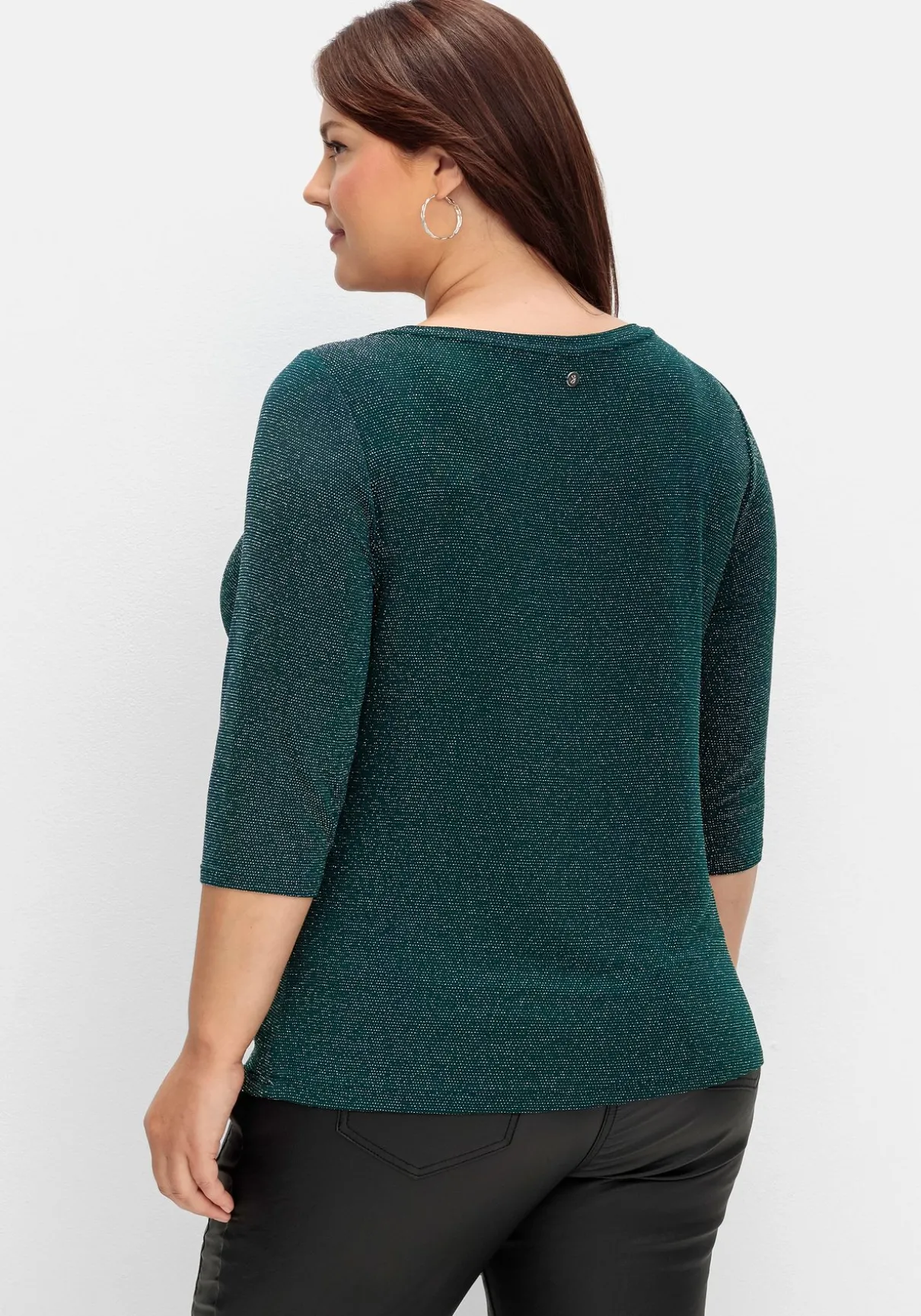 3/4-Arm-Shirt mit Glitzergarn und U-Boot-Ausschnitt