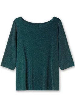 3/4-Arm-Shirt mit Glitzergarn und U-Boot-Ausschnitt