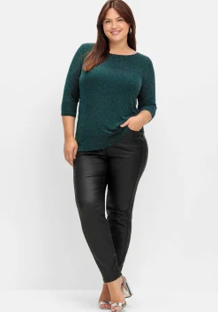 3/4-Arm-Shirt mit Glitzergarn und U-Boot-Ausschnitt