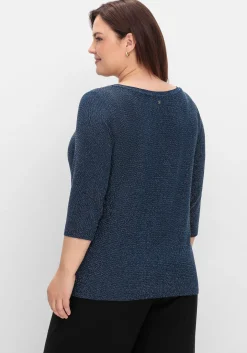 3/4-Arm-Shirt mit Glitzergarn und U-Boot-Ausschnitt
