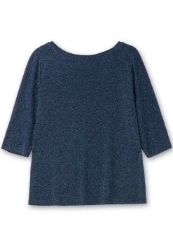 3/4-Arm-Shirt mit Glitzergarn und U-Boot-Ausschnitt
