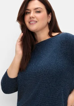 3/4-Arm-Shirt mit Glitzergarn und U-Boot-Ausschnitt