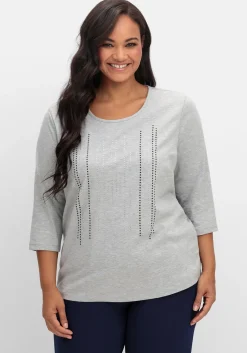 3/4-Arm-Shirt mit Glitzerstein-Applikation
