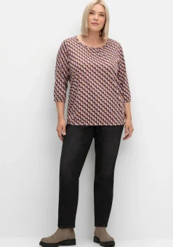 3/4-Arm-Shirt mit Grafikprint und Gummizugbund