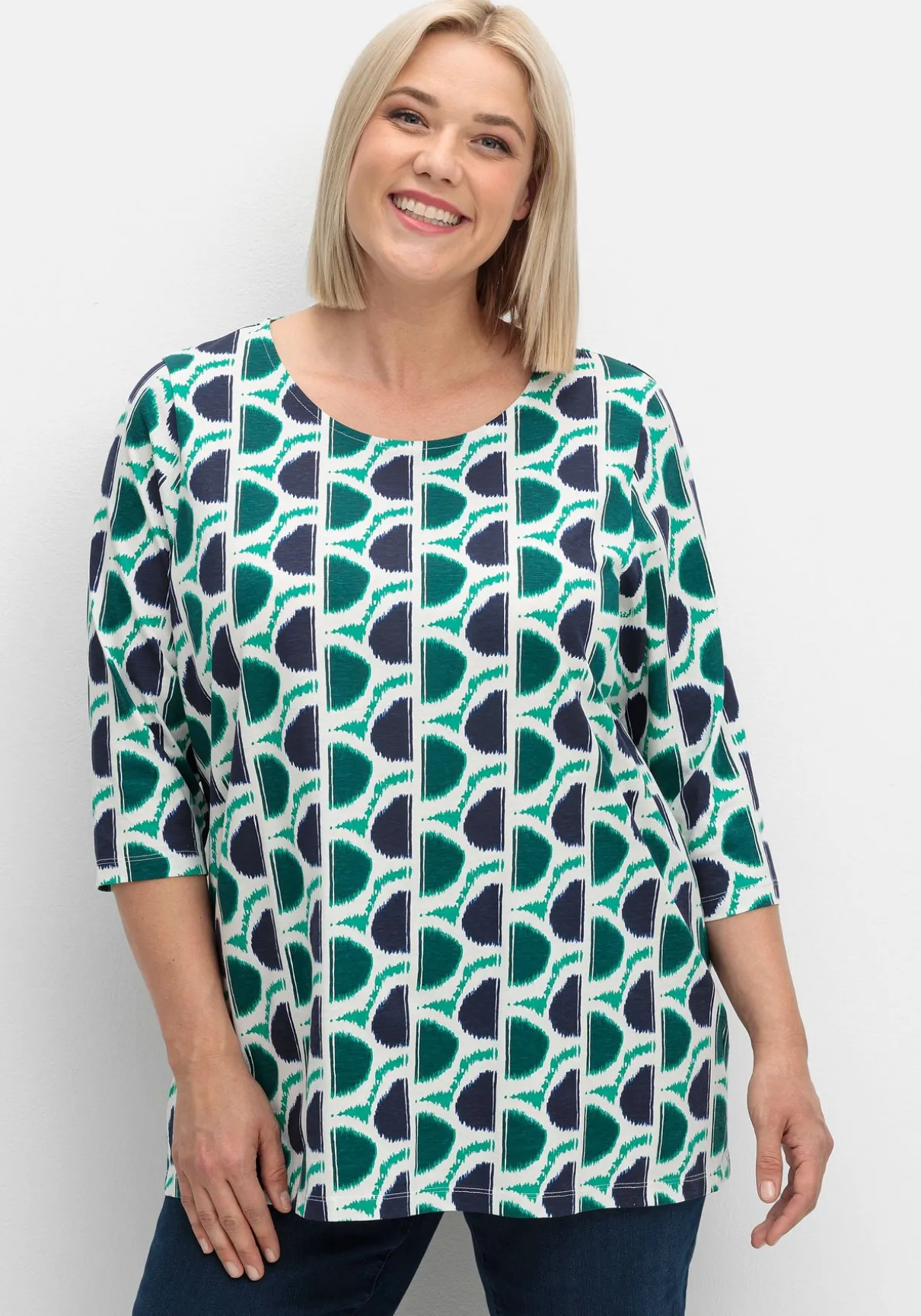 3/4-Arm-Shirt mit grafischem Retromuster