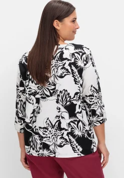 3/4-Arm-Shirt mit kontrastfarbenem Blütenprint