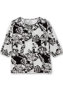3/4-Arm-Shirt mit kontrastfarbenem Blütenprint