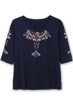 3/4-Arm-Shirt mit platziertem Paisley-Print