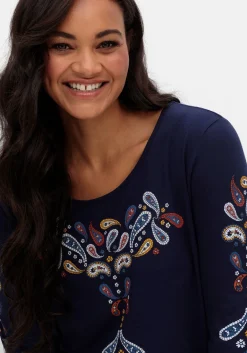 3/4-Arm-Shirt mit platziertem Paisley-Print
