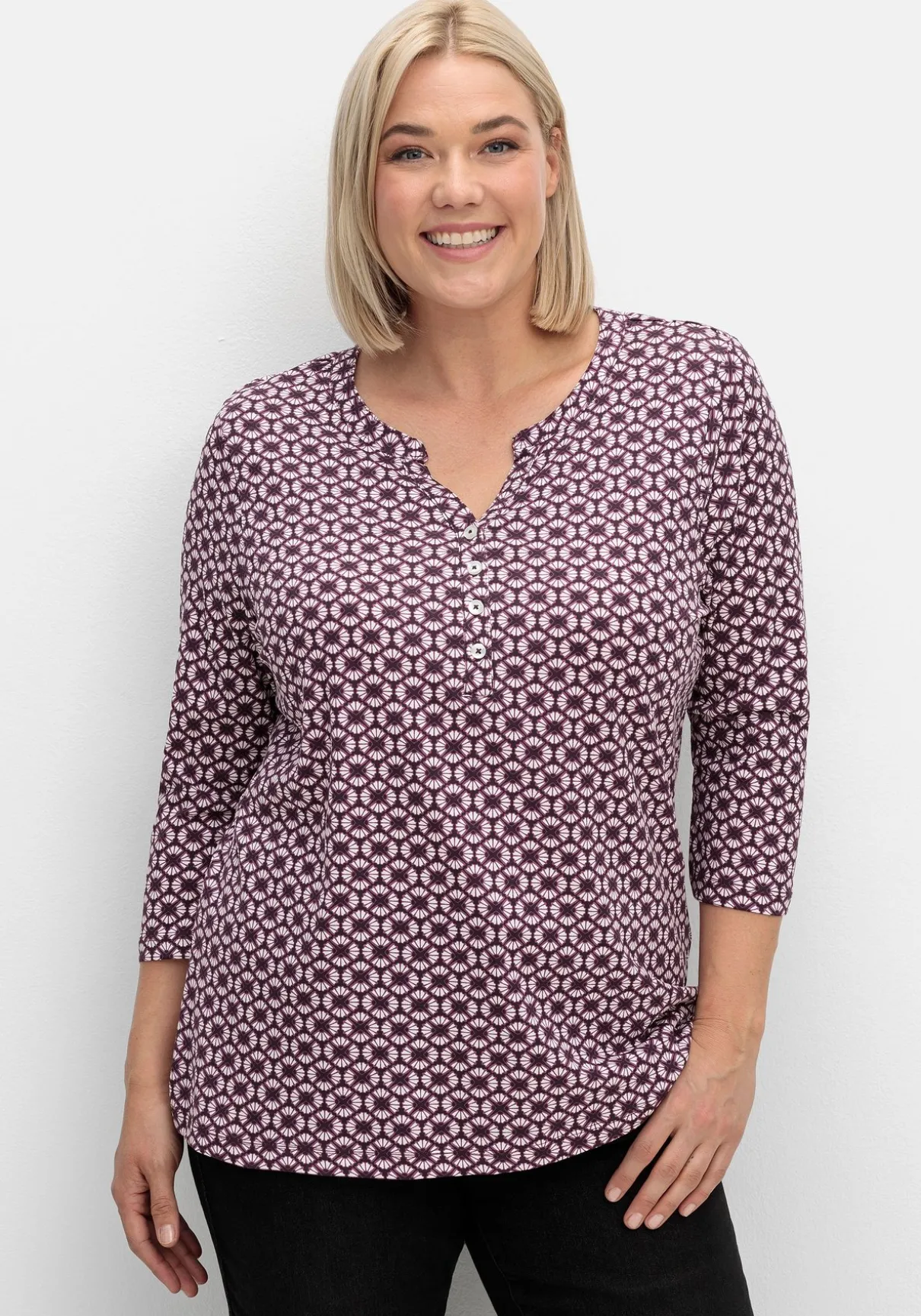 3/4-Arm-Shirt mit Retro-Alloverdruck