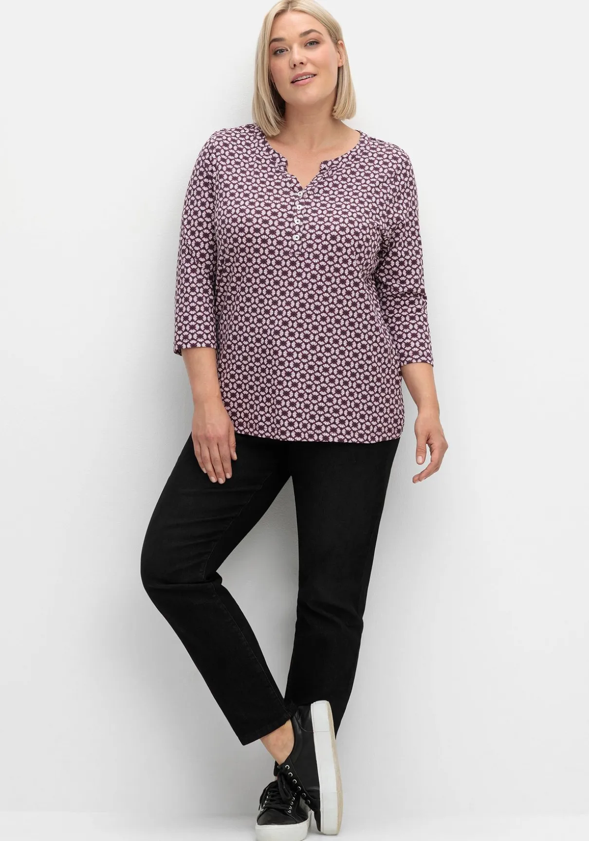 3/4-Arm-Shirt mit Retro-Alloverdruck