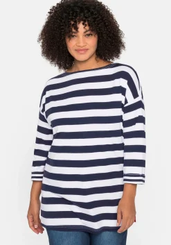 3/4-Arm-Shirt mit Ringeln und U-Boot-Ausschnitt