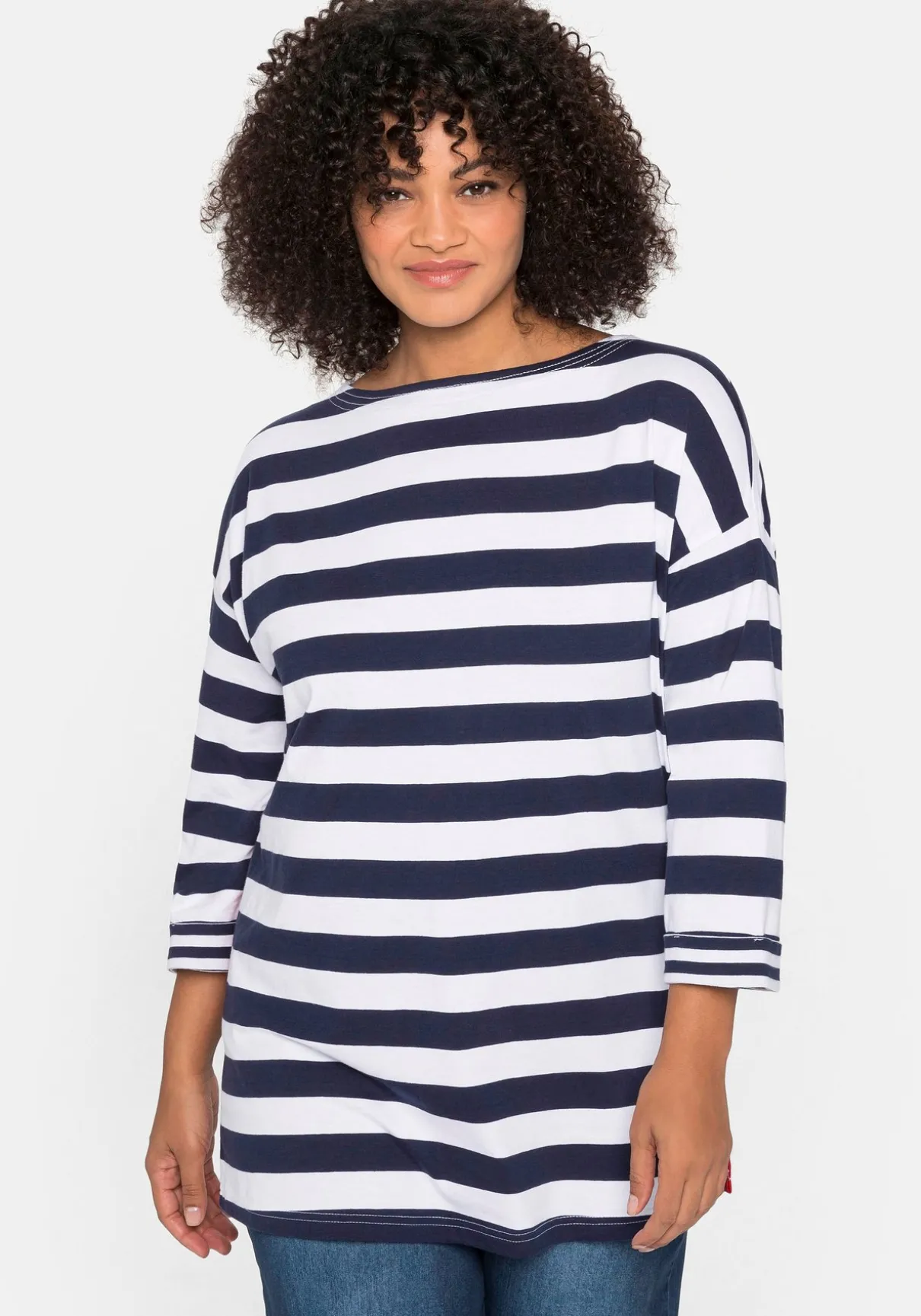 3/4-Arm-Shirt mit Ringeln und U-Boot-Ausschnitt