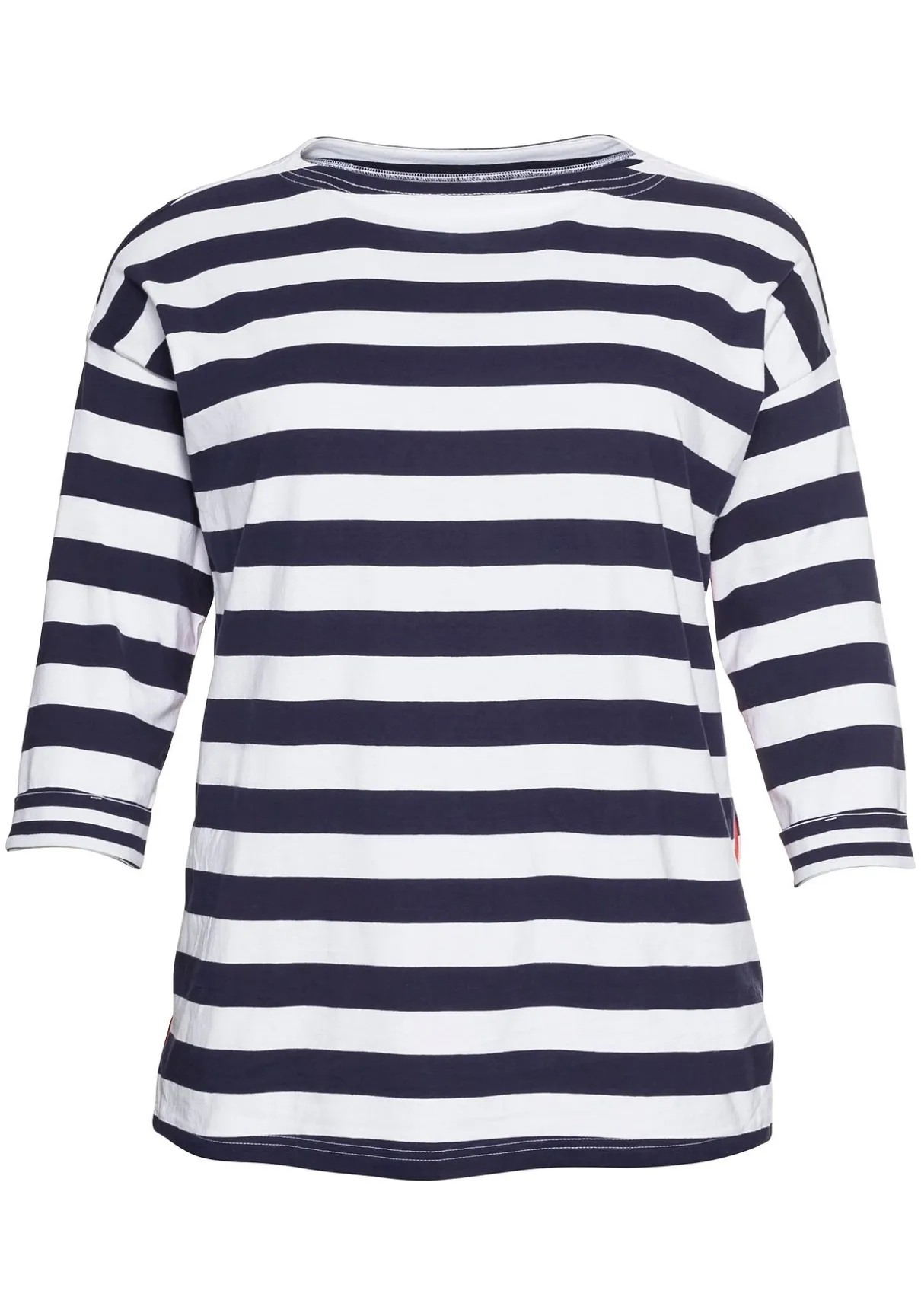 3/4-Arm-Shirt mit Ringeln und U-Boot-Ausschnitt