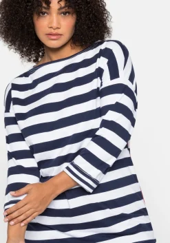 3/4-Arm-Shirt mit Ringeln und U-Boot-Ausschnitt