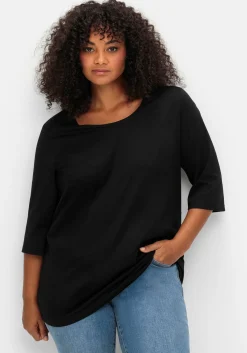 3/4-Arm-Shirt mit Rundhalsausschnitt, gerade Schnittform