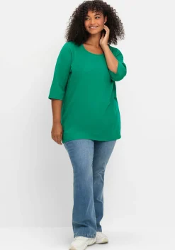 3/4-Arm-Shirt mit Rundhalsausschnitt, gerade Schnittform