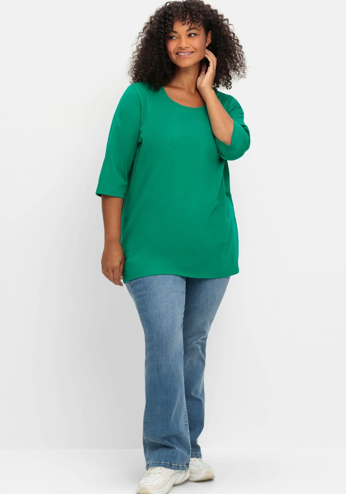 3/4-Arm-Shirt mit Rundhalsausschnitt, gerade Schnittform